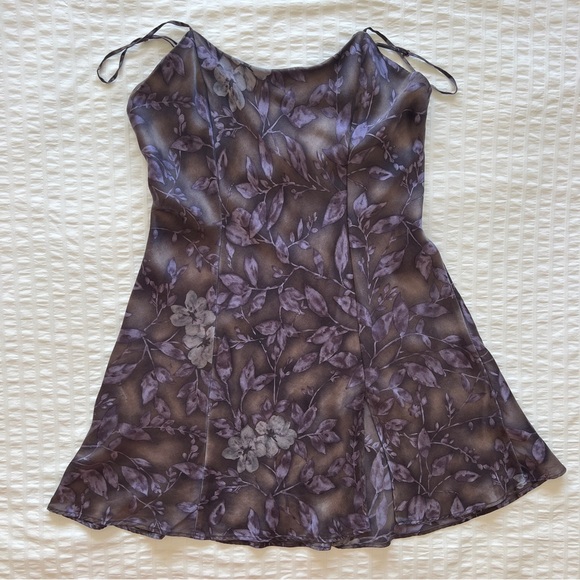 Victoria's Secret Dresses & Skirts - VTG Y2K Victoria's Secret Grey and Purple Floral Print 100% Silk Slip Dress, M